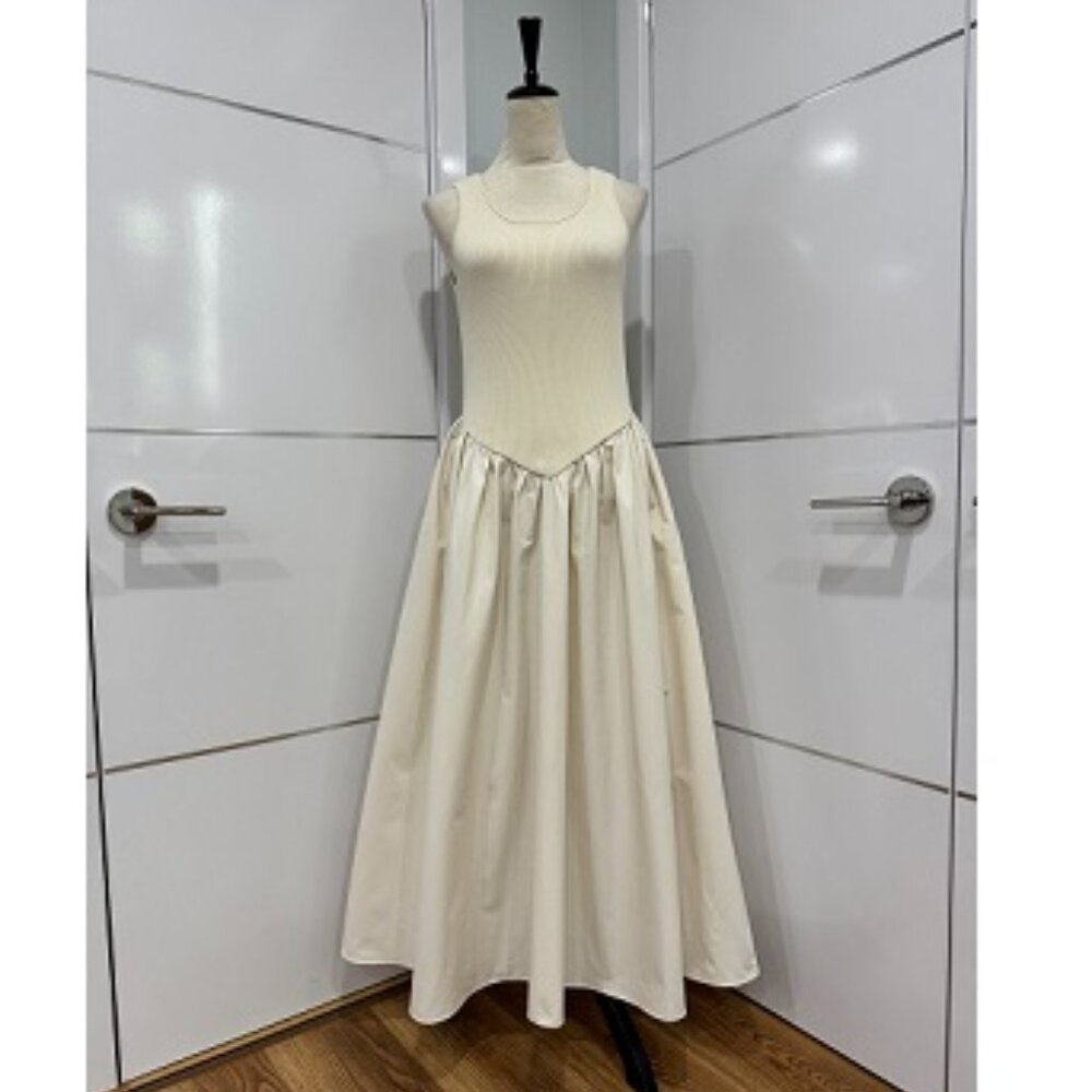 Ivory Sleeveless Slim Fit Midi Dress Drop-Waist Dress with Pocket NWT, Size M